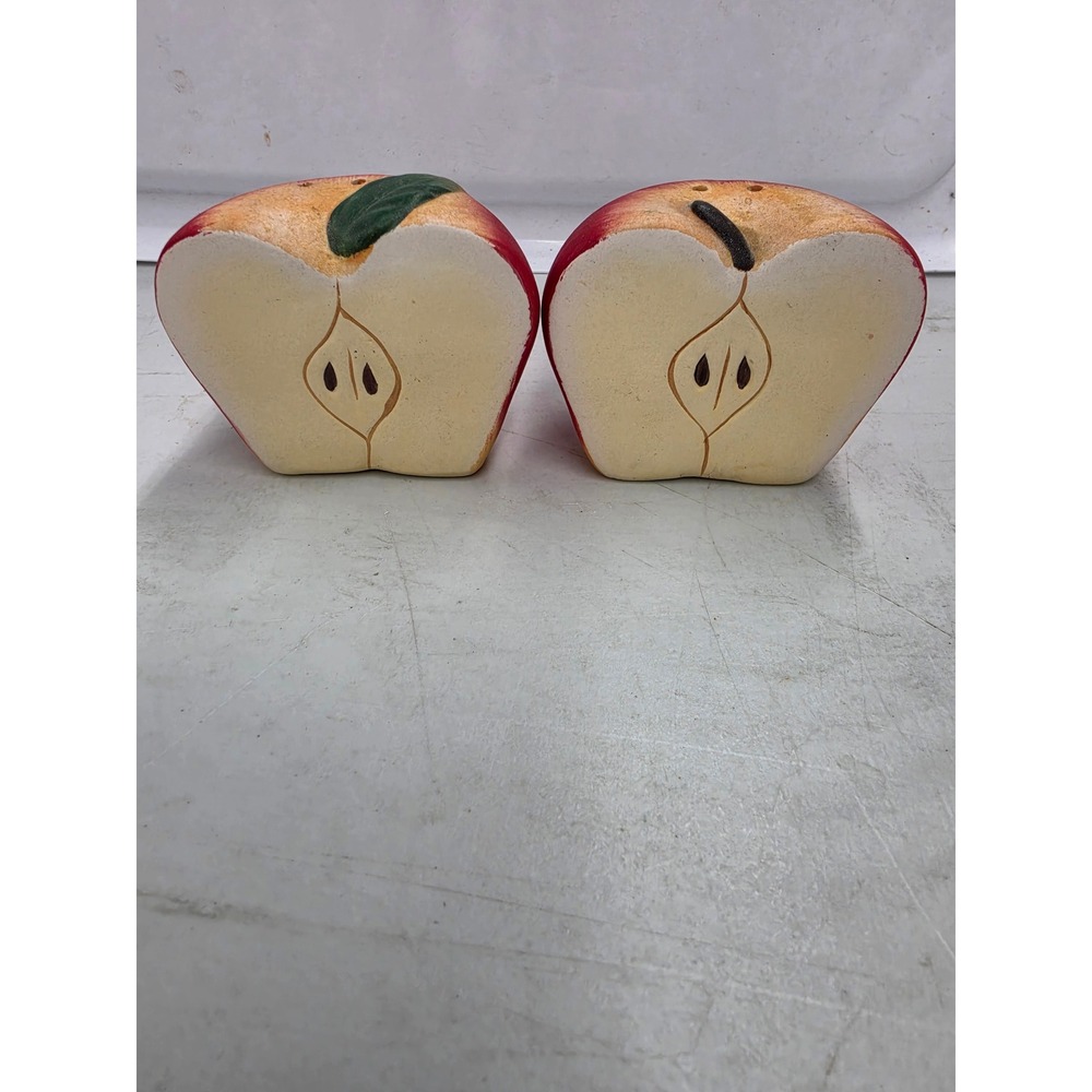 Vintage Style Sliced Red Apple Ceramic Salt and Pepper Shaker Set 2 Piece